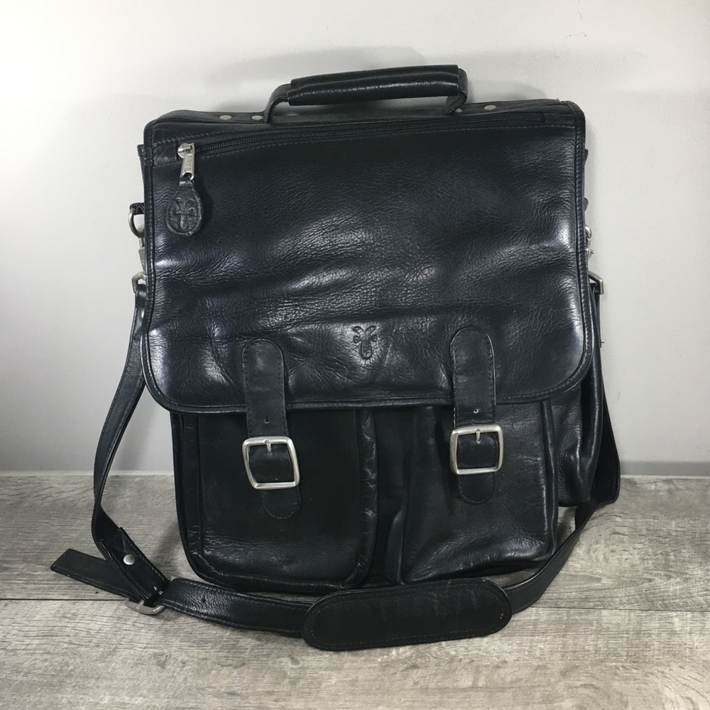 Vintage Frye Black Leather Soft-Sided Briefcase Laptop Shoulder School Work Bag